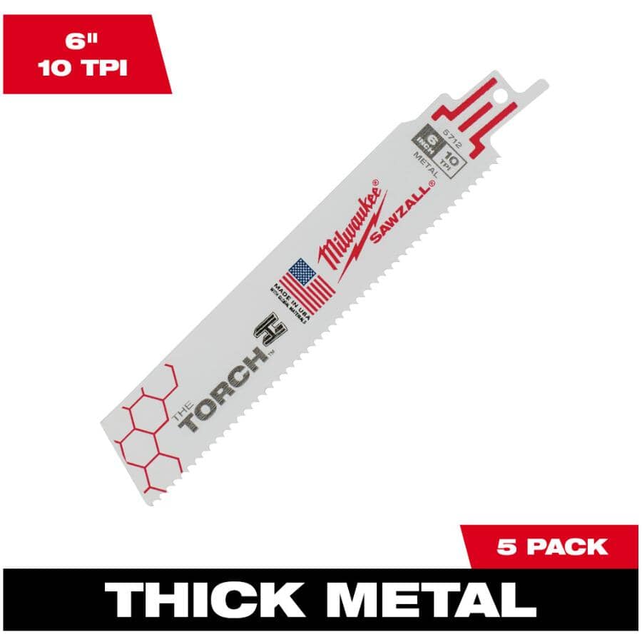 6" 10 TPI Sawzall The Torch Reciprocating Saw Blades - 5 Pack
