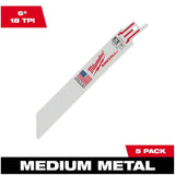 6" 18 TPI Sawzall Reciprocating Saw Blades - 5 Pack