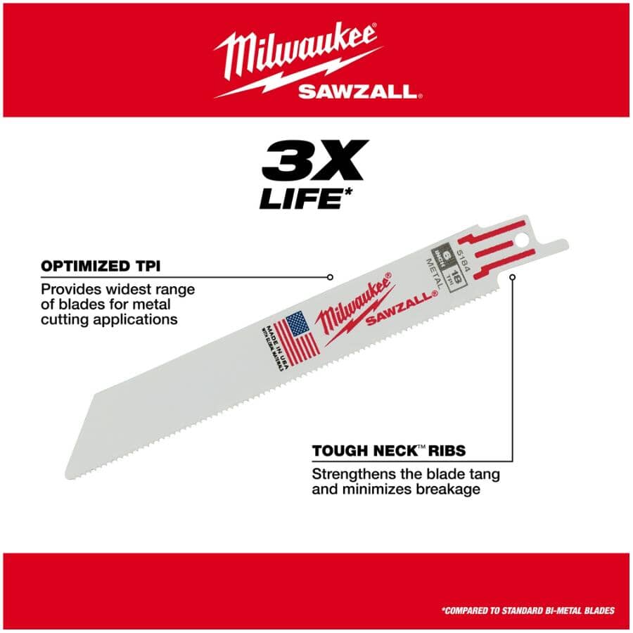 6" 18 TPI Sawzall Reciprocating Saw Blades - 5 Pack