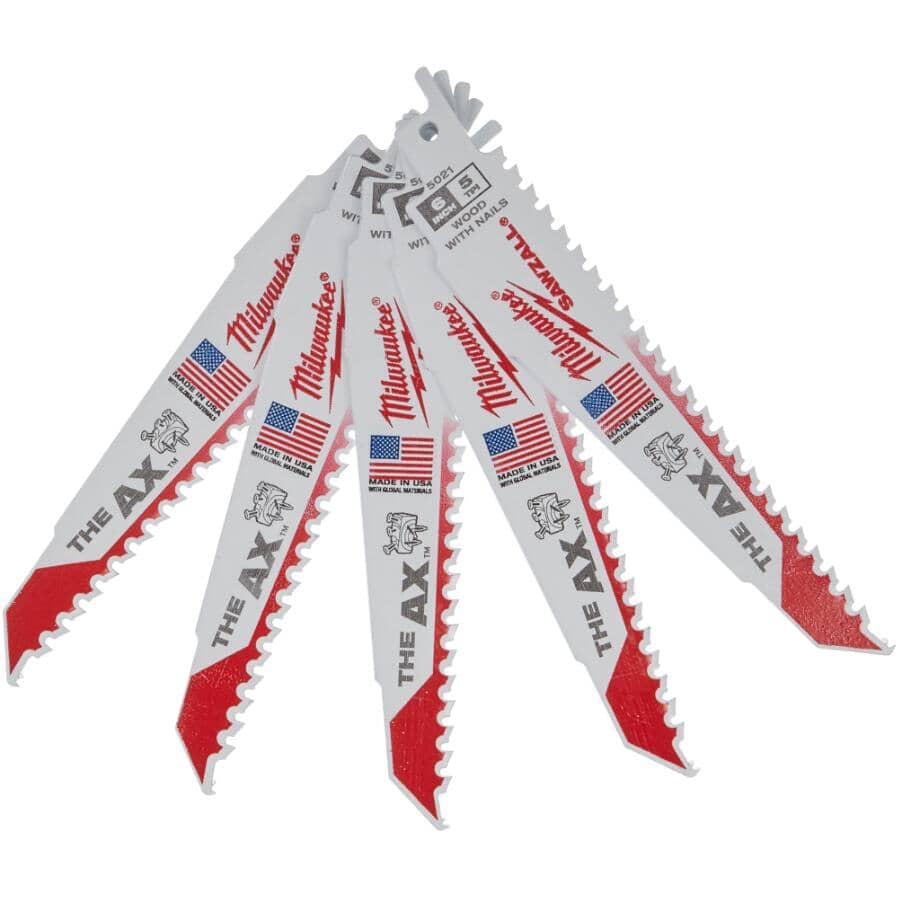 6" 5 TPI Sawzall The Ax Reciprocating Saw Blades - 5 Pack