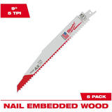 9" 5 TPI Sawzall The Ax Reciprocating Saw Blades - 5 Pack