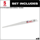 Fleam Ground SAWZALL Reciprocating Blade Set - 5 Piece, 9"