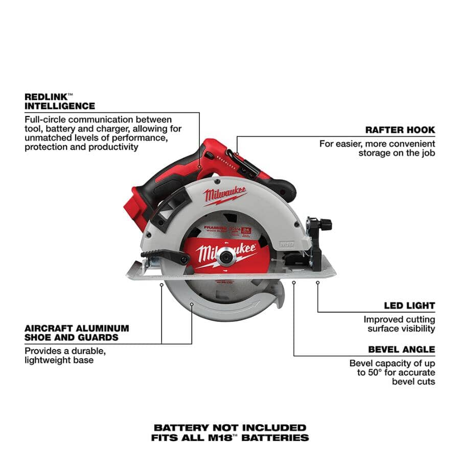 M18 18V 7-1/4" Cordless Circular Saw - Brushless, Tool Only