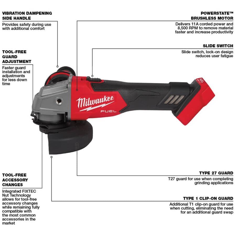 M18 Fuel 18V 4-1/2" - 5" Lithium-ion Cordless Grinder- with Paddle Switch, Tool Only
