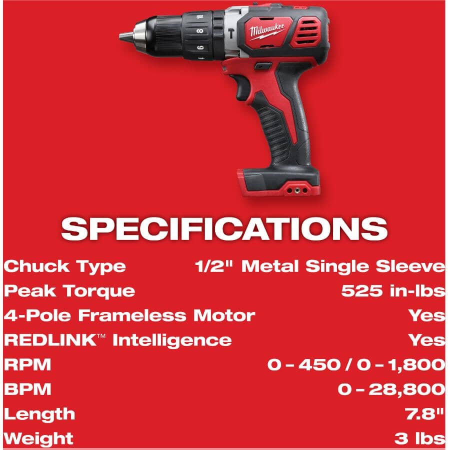 M18 Redlithium Cordless Compact 1/2" Hammer Drill Driver Kit - 18V + 2 Batteries + Charger + Tool Bag