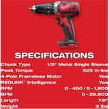 M18 Redlithium Cordless Compact 1/2" Hammer Drill Driver Kit - 18V + 2 Batteries + Charger + Tool Bag