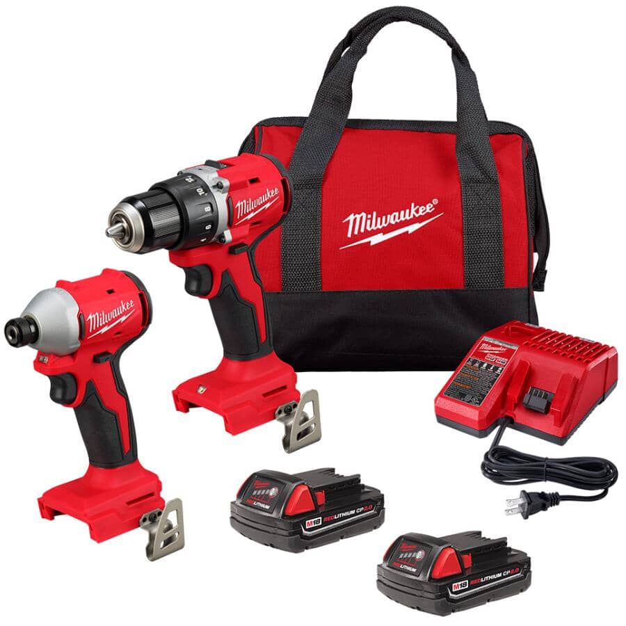M18 Redlithium Cordless Compact Drill Driver & Impact Driver Combo Kit - 18V + 2 Batteries + Charger + Tool Bag