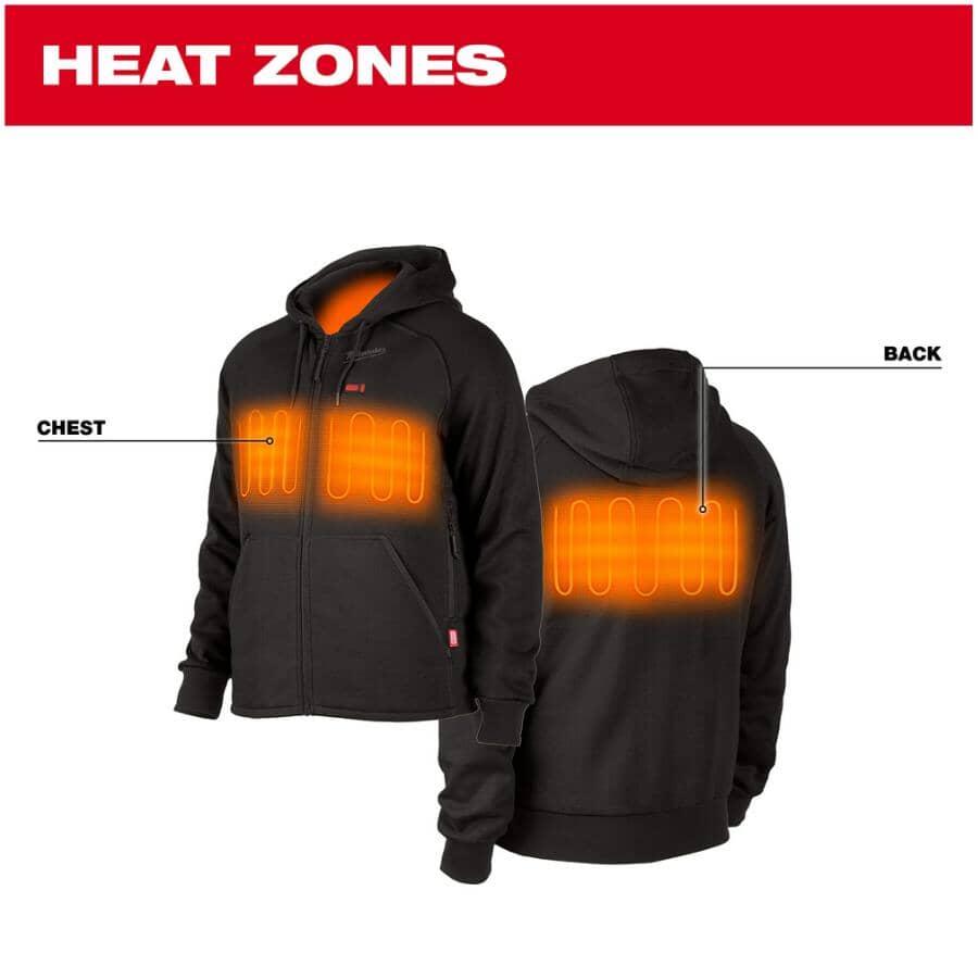 Men's M12 Heated Hoodie with Zipper - Black, Large