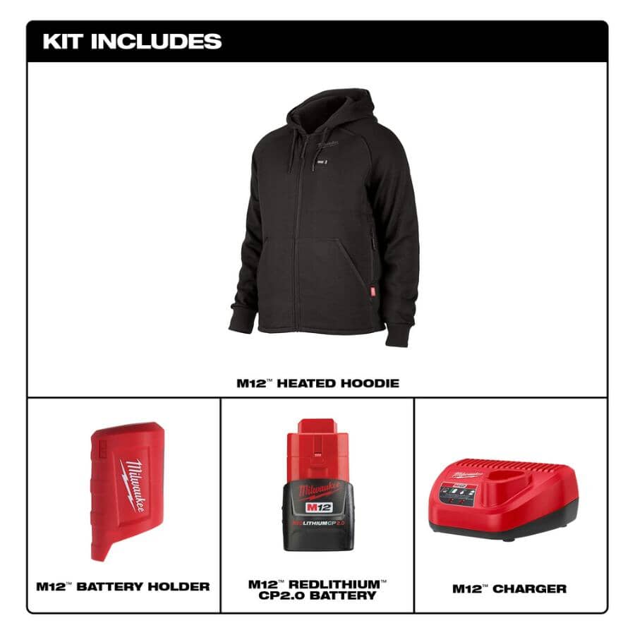 Men's M12 Heated Hoodie with Zipper - Black, Large