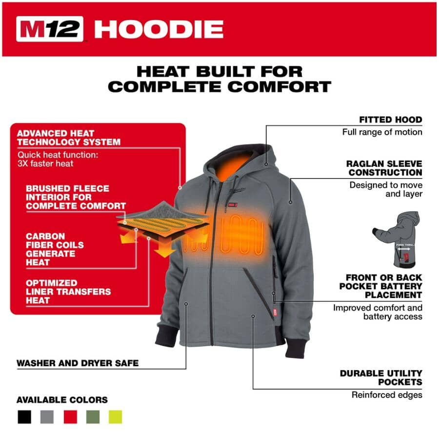 Men's M12 Heated Hoodie with Zipper - Black, Large