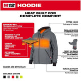 Men's M12 Heated Hoodie with Zipper - Black, Large