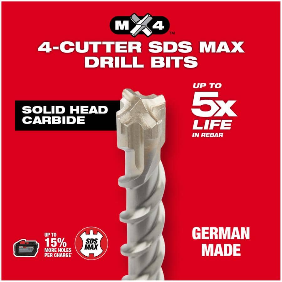 MX4 1" x 17" x 21" SDS MAX Drill Bit - 4 Cutters