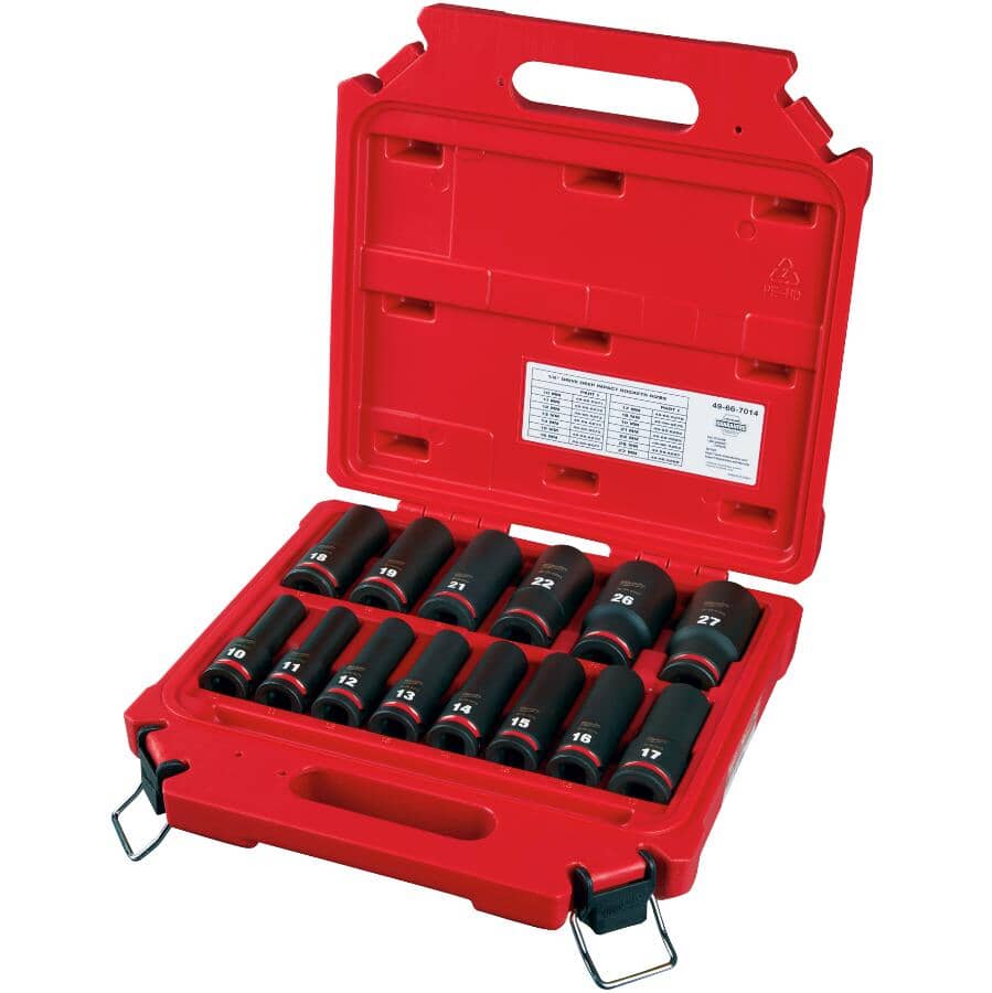 Shockwave Impact Duty 1/2" Drive Metric Deep Socket Set - 14 Piece, with Case