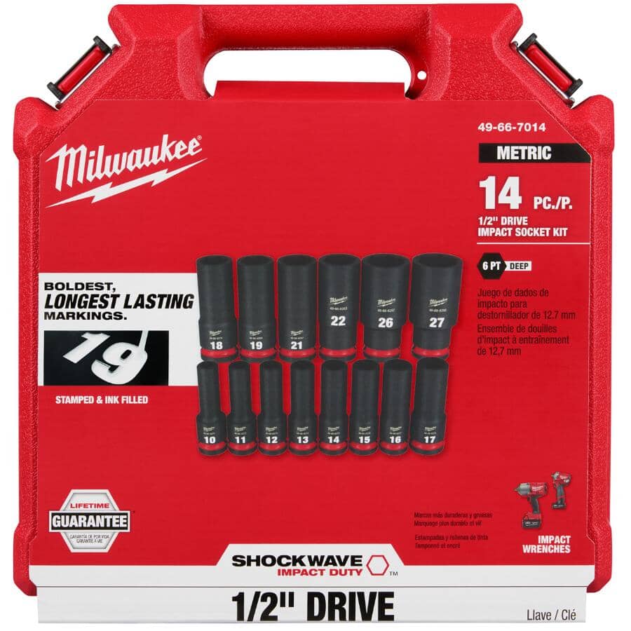 Shockwave Impact Duty 1/2" Drive Metric Deep Socket Set - 14 Piece, with Case