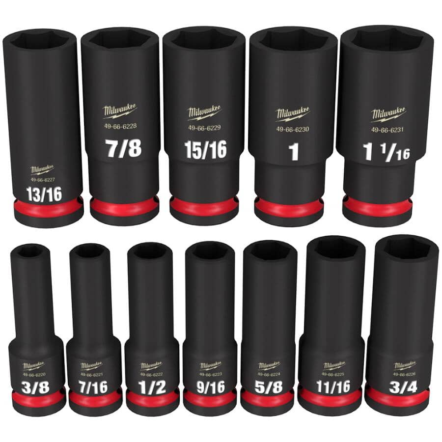 Shockwave Impact Duty 1/2" Drive SAE Deep Socket Set - 12 Piece, with Case