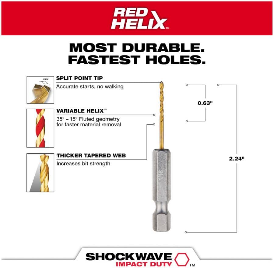 Shockwave Red Helix 1/16" Titanium Drill Bit - 2 Piece