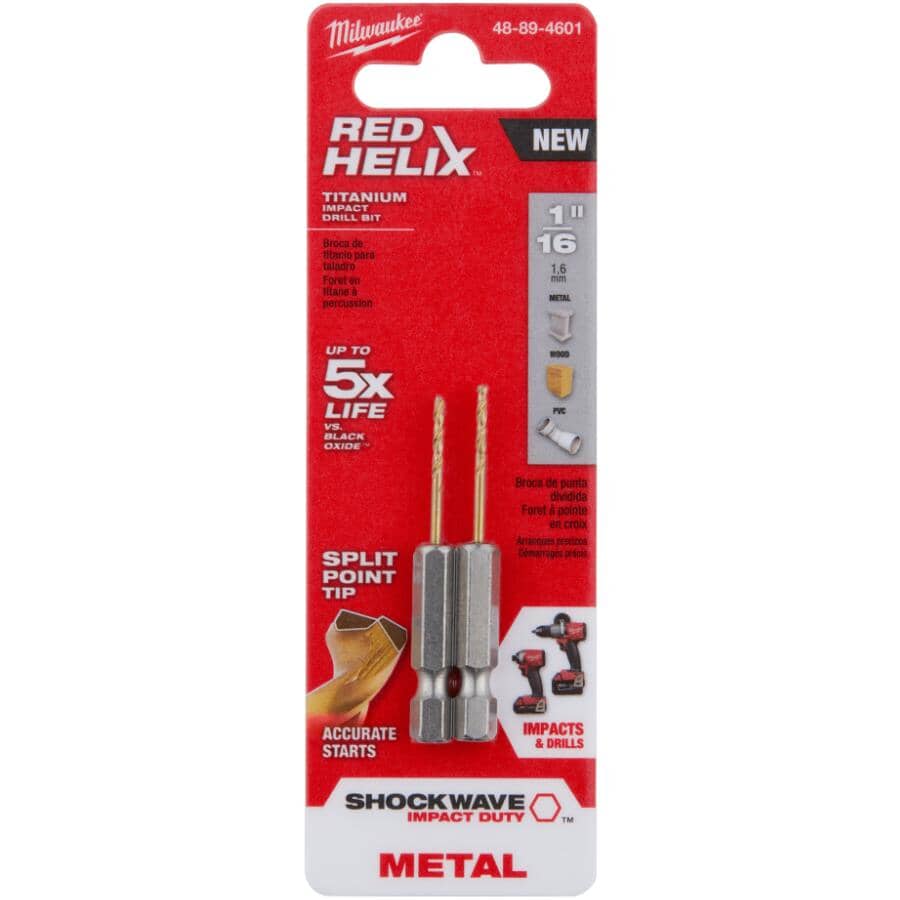 Shockwave Red Helix 1/16" Titanium Drill Bit - 2 Piece