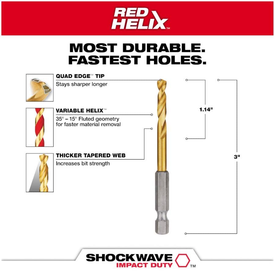 Shockwave Red Helix 3/16" Titanium Drill Bit