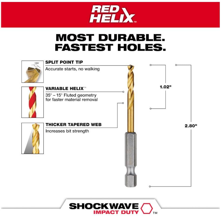 Shockwave Red Helix 5/32" Titanium Drill Bit