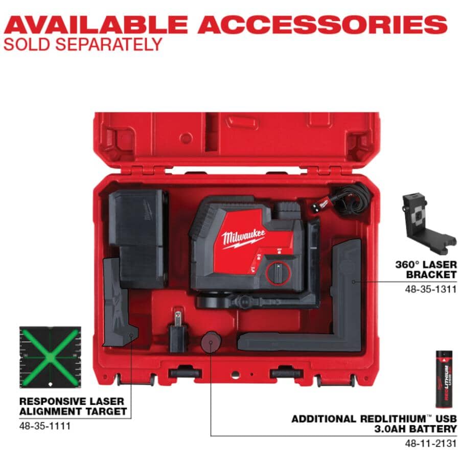 USB Rechargeable Green Cross-Line & Plumb Points Laser - with Case
