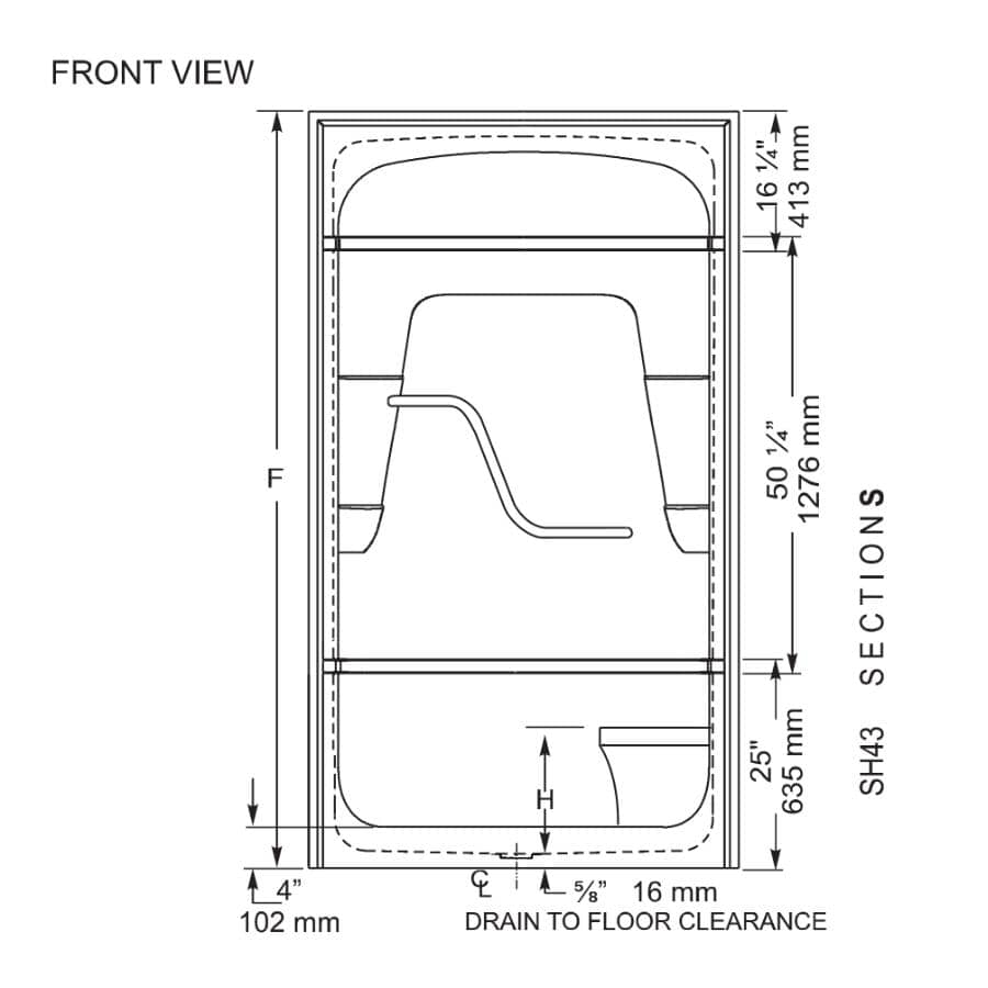 50" x 34.5" Madison 4, 3 Piece Acrylic Shower Cabinet - with Left Hand Plumbing & Right Seat, White