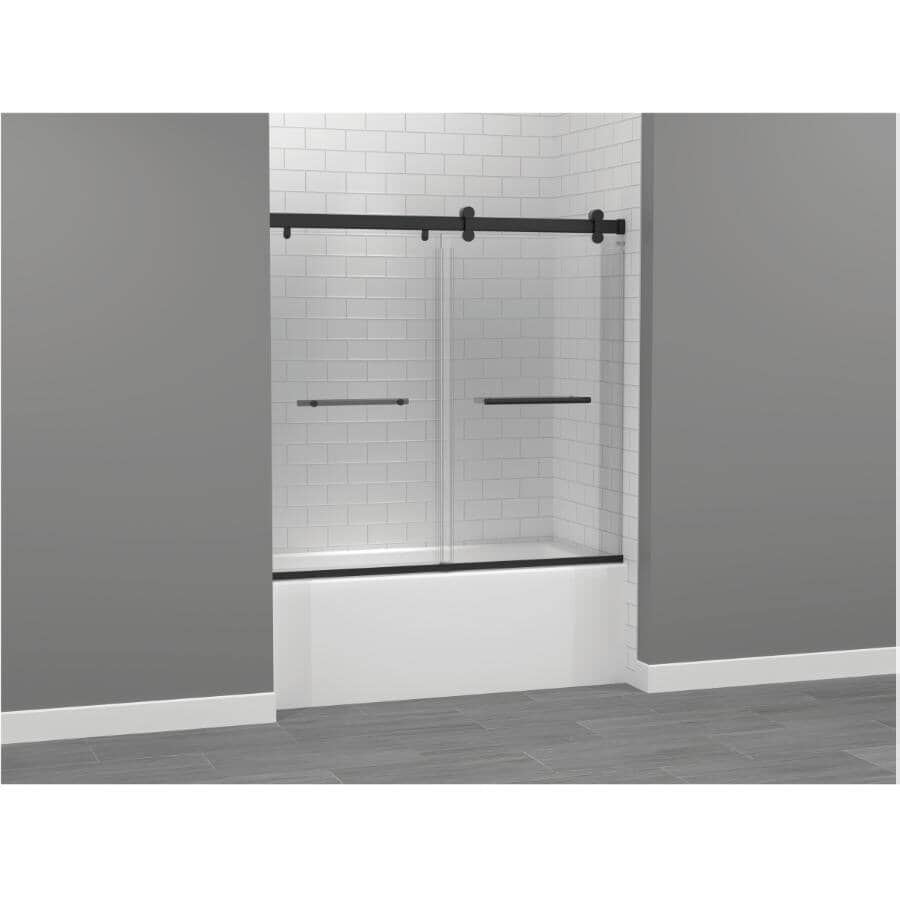 56" to 60" Exploria Sliding Tub Door - with Clear 8mm Glass & Matte Black Trim