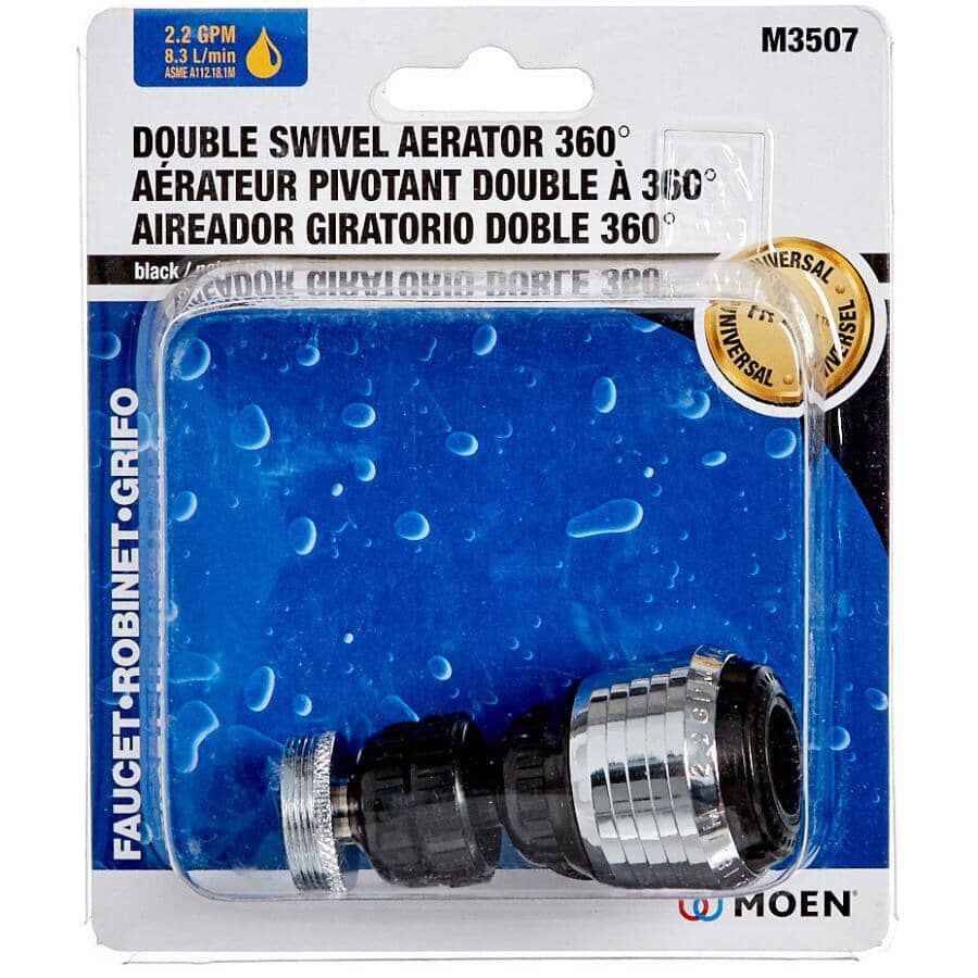 360 Degree Double Swivel Faucet Aerator - Black, 2.5 GPM