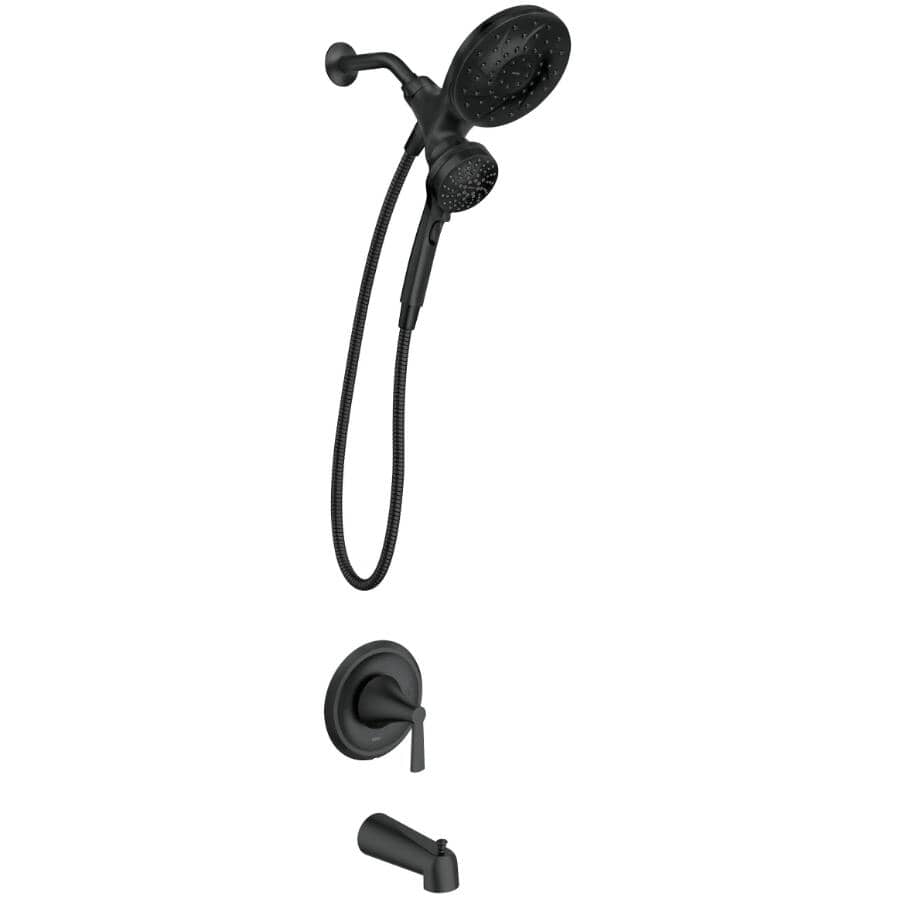 Mikah Single Handle Tub & Shower Faucet with Magnetix Combination Rainshower + Hand Shower - Matte Black