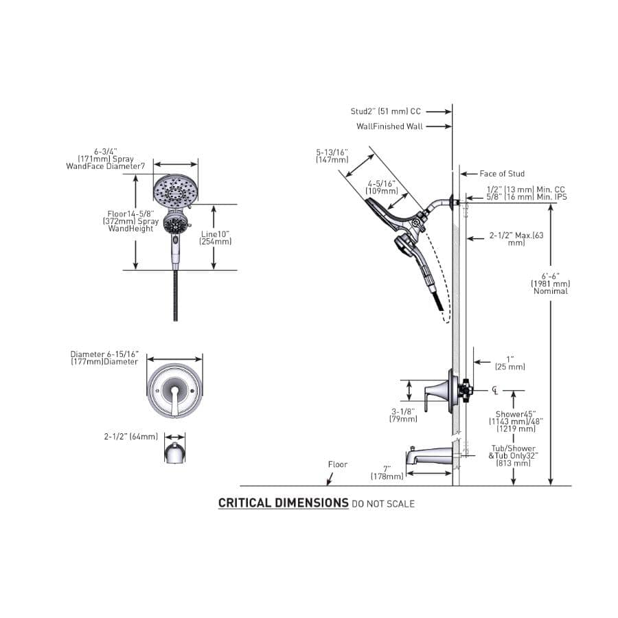 Mikah Single Handle Tub & Shower Faucet with Magnetix Combination Rainshower + Hand Shower - Chrome