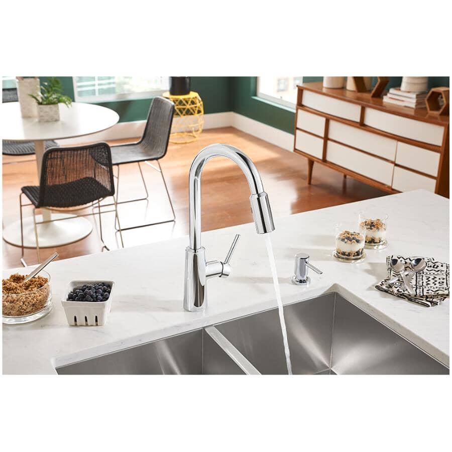 Nori Single Handle Pull-Down Kitchen Faucet - with Soap Dispenser, Chrome