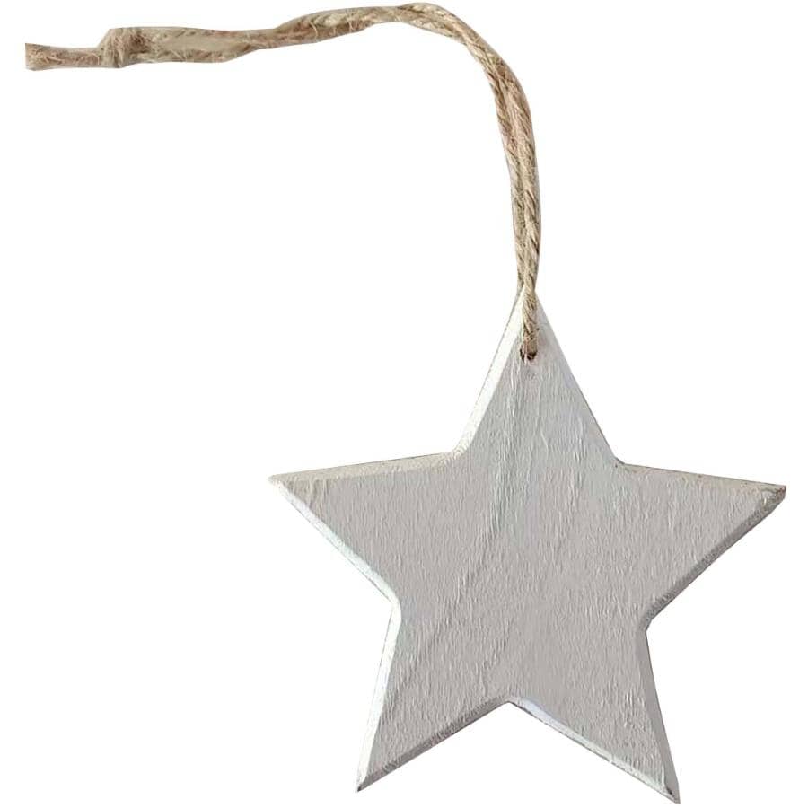 3.1" Wooden Star Ornament - White