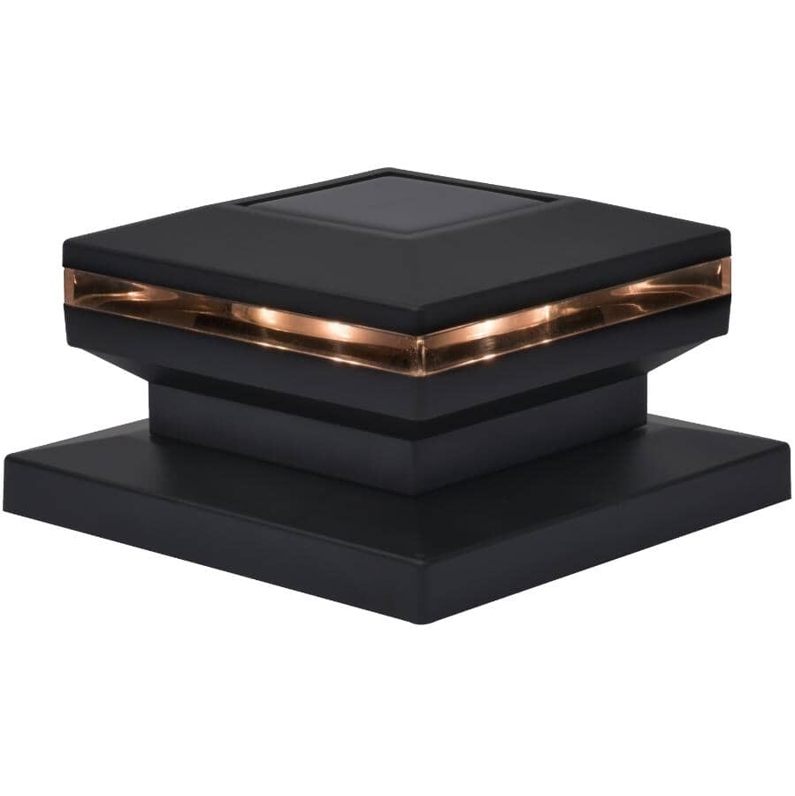Low Profile Solar Plastic Post Cap - with Clear Glass, Black, 15 Lumens