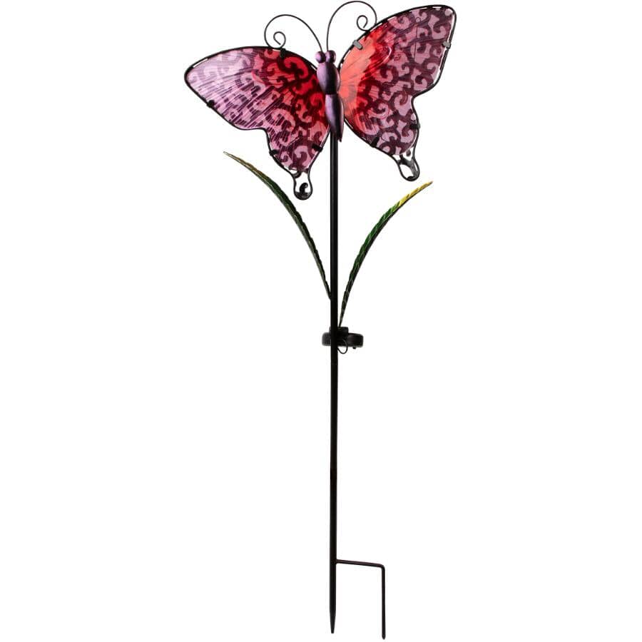 Metal 3D Butterfly Solar Garden Stake - Red and Pink