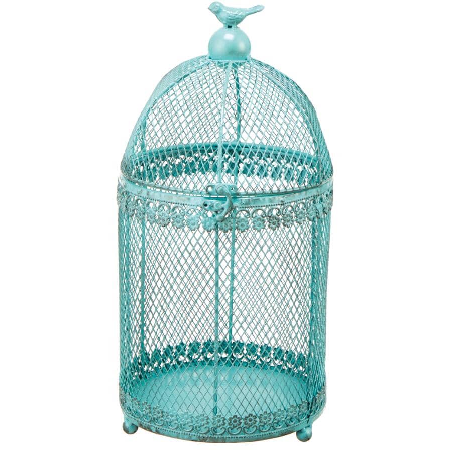Metal Bird Cage Lantern - Blue, 15.75"