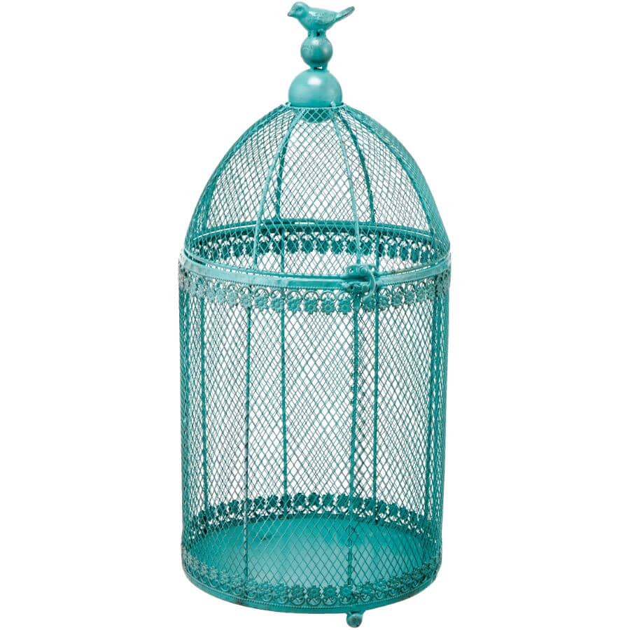 Metal Bird Cage Lantern - Blue, 21"
