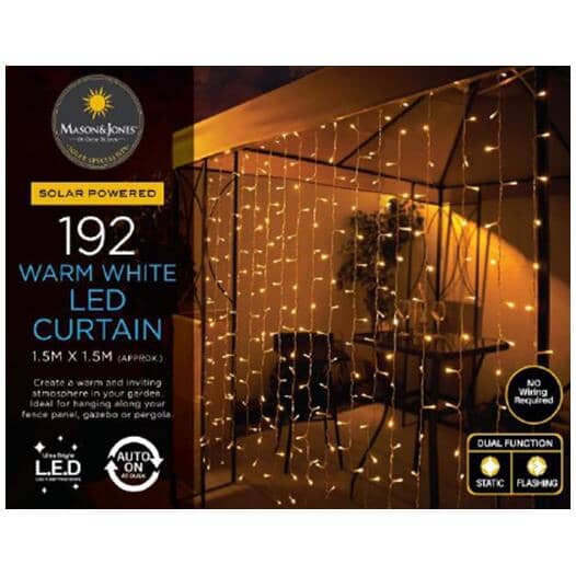 Solar Curtain Light Set - 192 Warm White LED