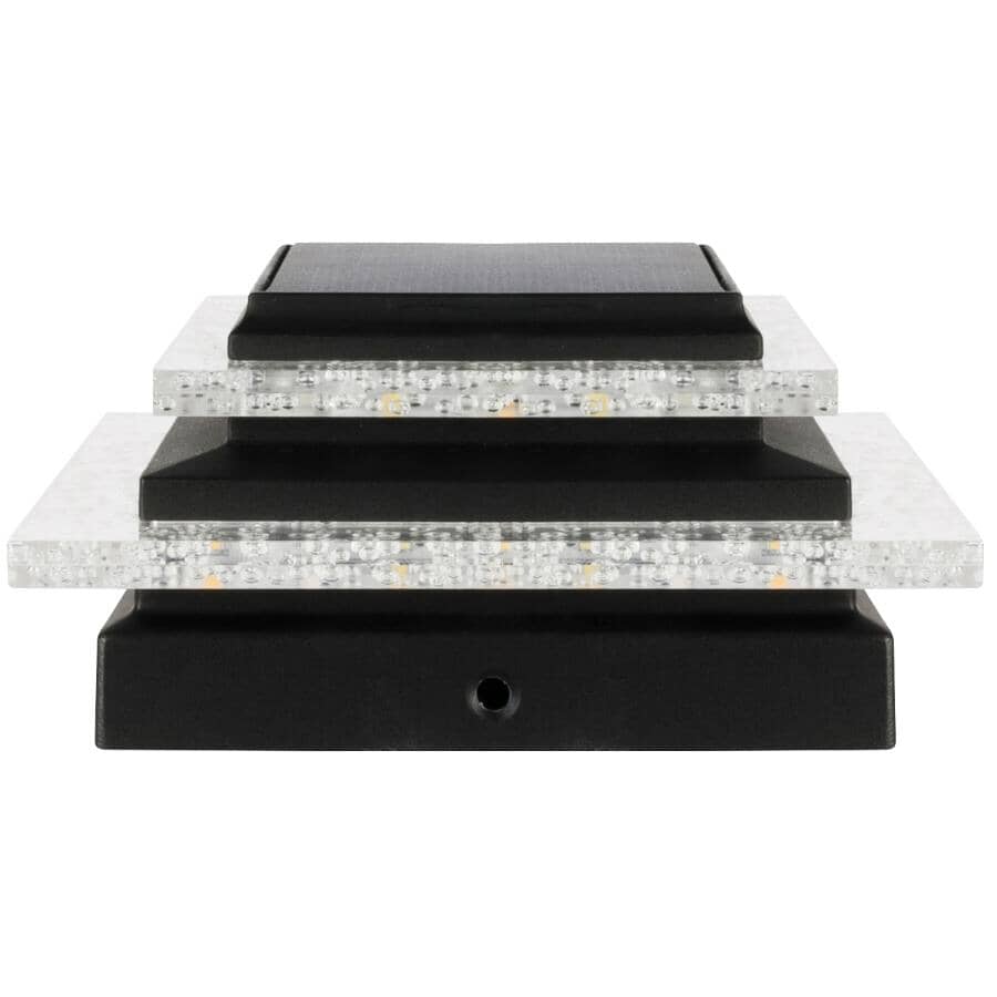 Solar Plastic Post Cap - with Bluetooth, Black + Decorative Bubble Accents, 25 Lumens, 2 Pack