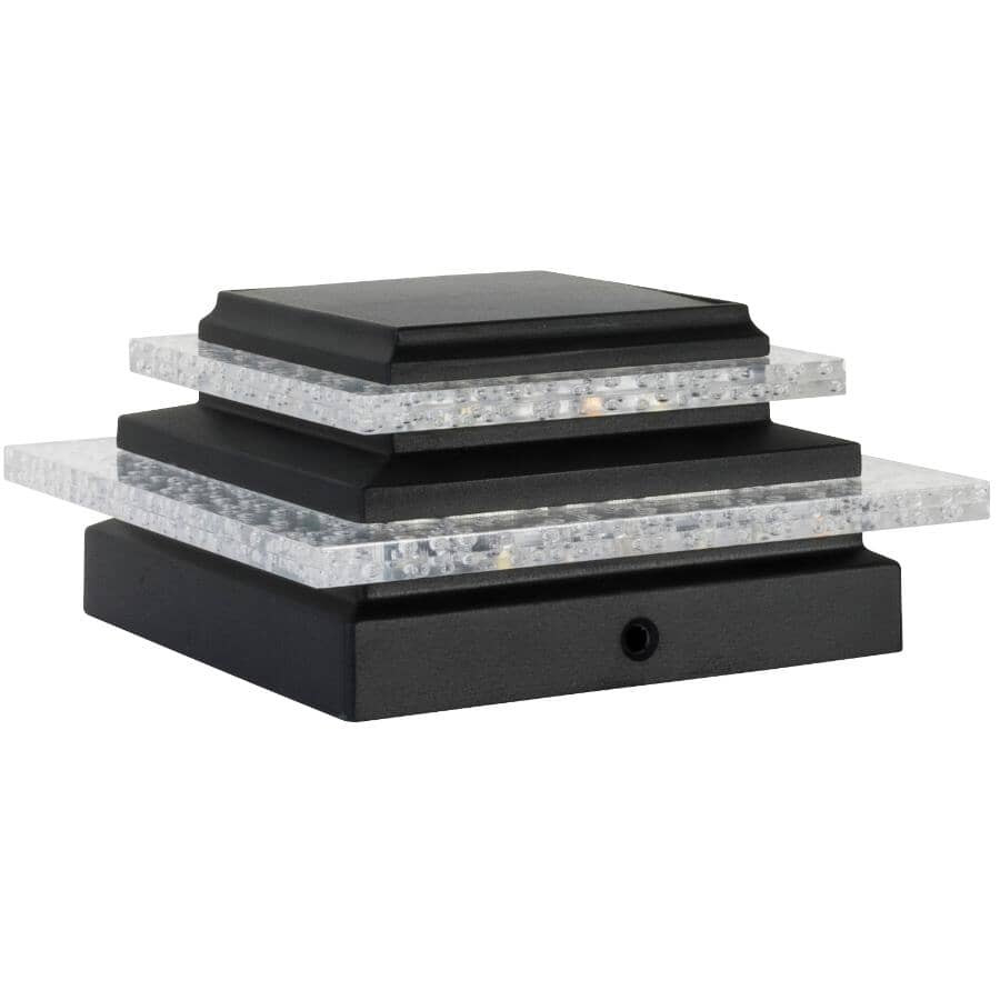 Solar Plastic Post Cap - with Bluetooth, Black + Decorative Bubble Accents, 25 Lumens, 2 Pack