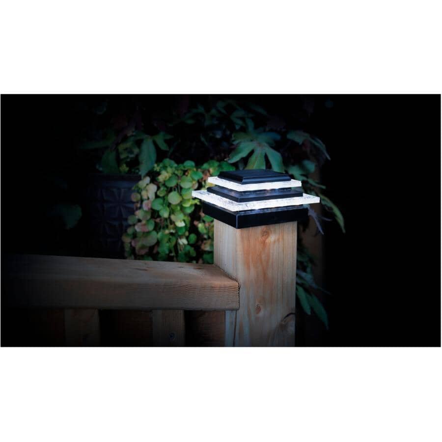 Solar Plastic Post Cap - with Bluetooth, Black + Decorative Bubble Accents, 25 Lumens, 2 Pack