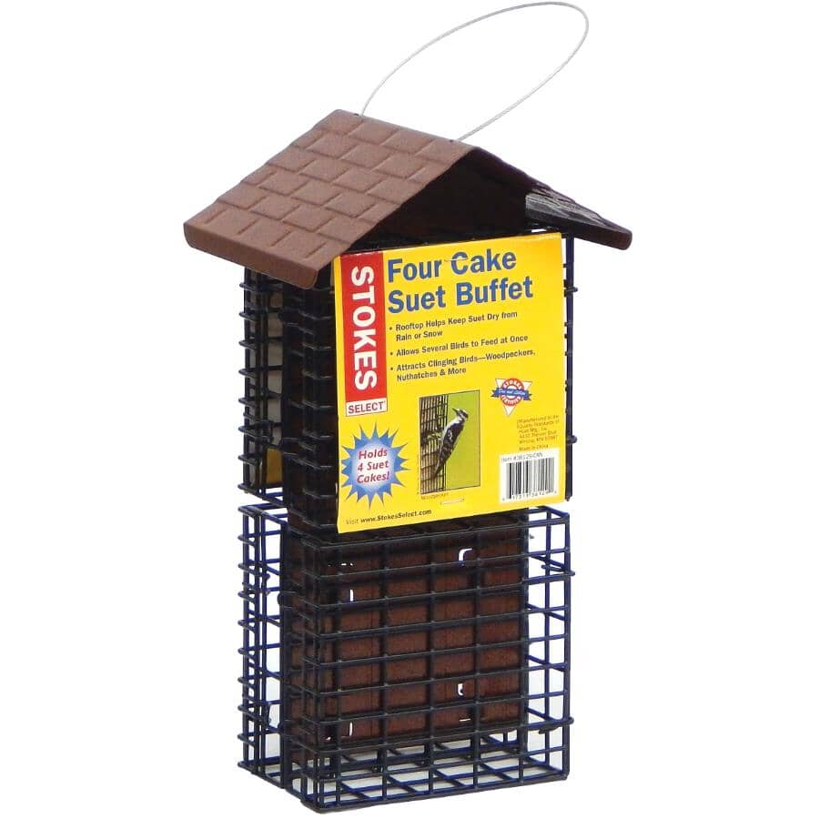 Four Cake Suet Buffet Bird Feeder with Weather Guard - Brown