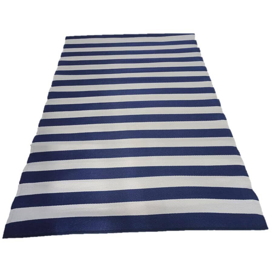 Plastic Patio Rug - Navy Cabana Stripe, 108" x 72"