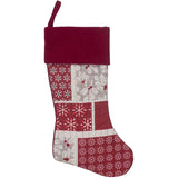 20" Quilted Patchwork Stocking - Red / Ivory / Grey