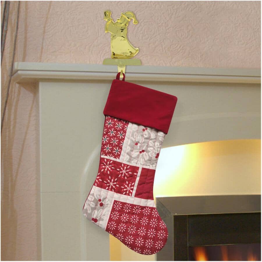 20" Quilted Patchwork Stocking - Red / Ivory / Grey