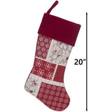 20" Quilted Patchwork Stocking - Red / Ivory / Grey