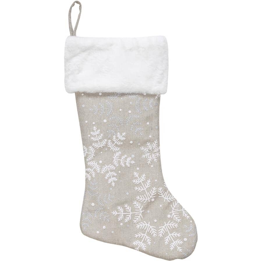 20" Woven Snowflake Stocking - Taupe / White