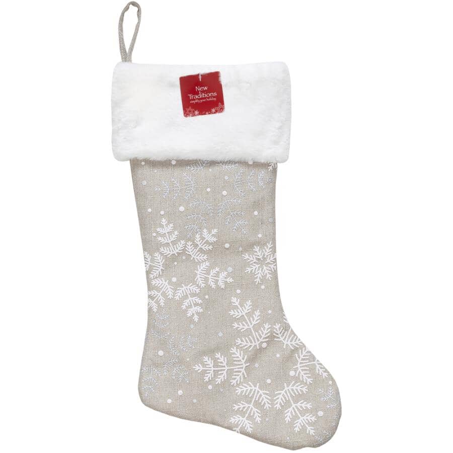 20" Woven Snowflake Stocking - Taupe / White
