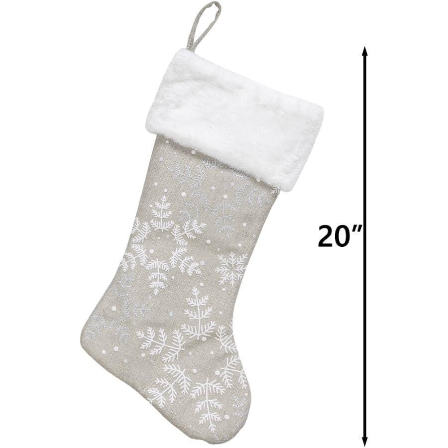 20" Woven Snowflake Stocking - Taupe / White
