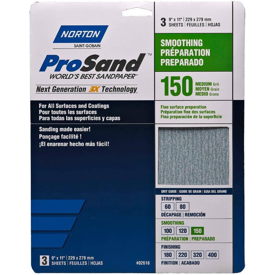 150 Grit Aluminum Oxide Sandpaper - 9" x 11", 3 Pack