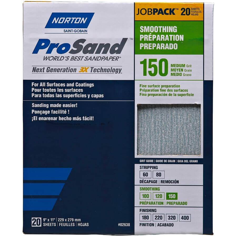 150 Grit Aluminum Oxide Sandpaper - 9" x 11", 20 Pack