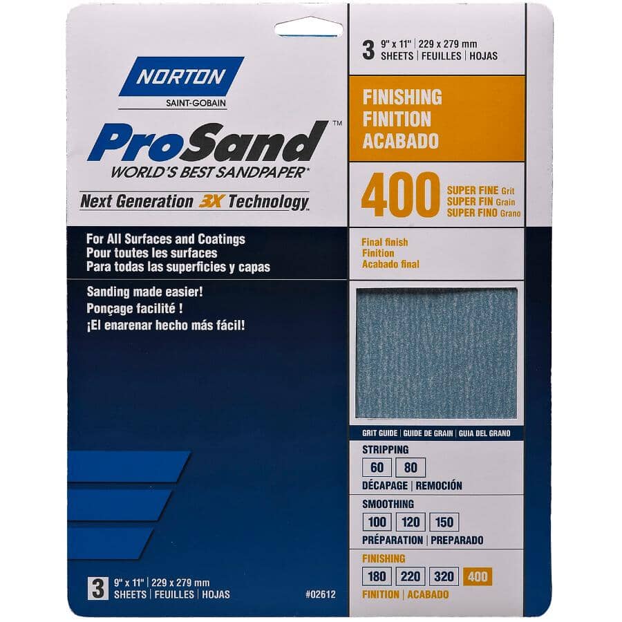 400 Grit Aluminum Oxide Sandpaper - 9" x 11", 3 Pack